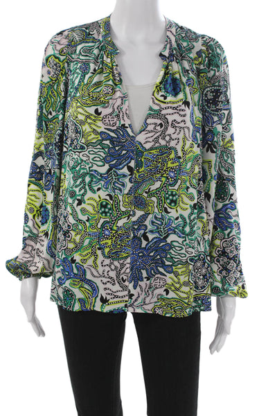 ALC Women Tunic Blouse Multicolor Silk V-Neck Long Sleeve Geometric Size 4