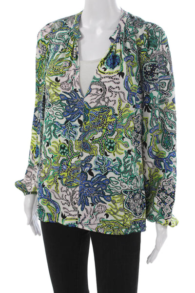 ALC Women Tunic Blouse Multicolor Silk V-Neck Long Sleeve Geometric Size 4
