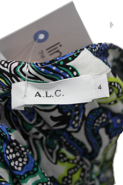 ALC Women Tunic Blouse Multicolor Silk V-Neck Long Sleeve Geometric Size 4