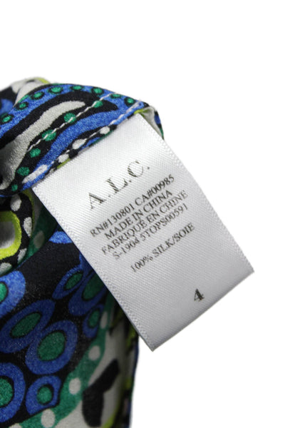 ALC Women Tunic Blouse Multicolor Silk V-Neck Long Sleeve Geometric Size 4