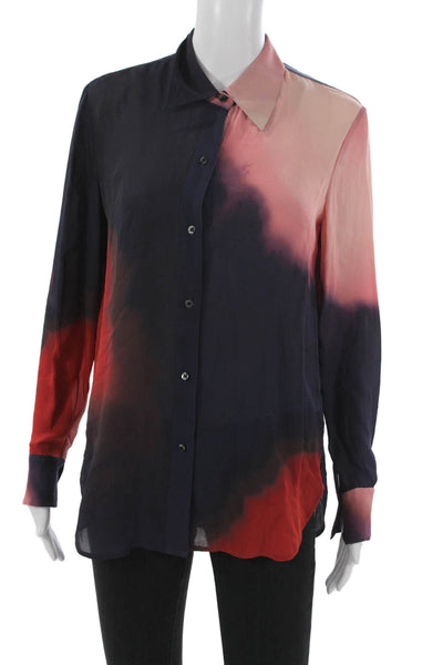 ALC Womens Basic Silk Colorblock Collared Button-Up Top Long Sleeve Size 2