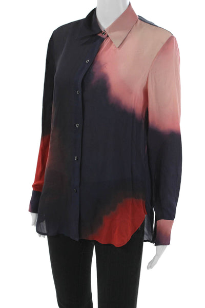 ALC Womens Basic Silk Colorblock Collared Button-Up Top Long Sleeve Size 2