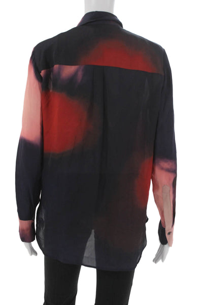 ALC Womens Basic Silk Colorblock Collared Button-Up Top Long Sleeve Size 2