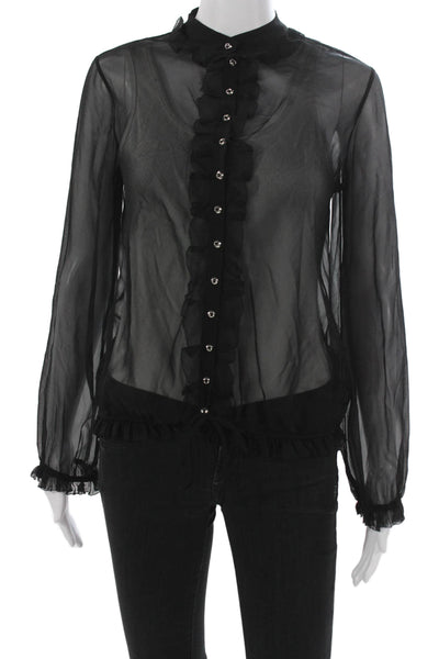 Robert Rodriguez Women Silk Collared Long Sleeve Basic Blouse Black Size 6