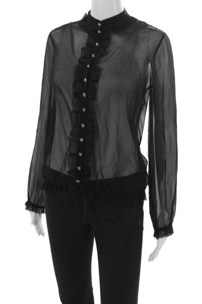 Robert Rodriguez Women Silk Collared Long Sleeve Basic Blouse Black Size 6