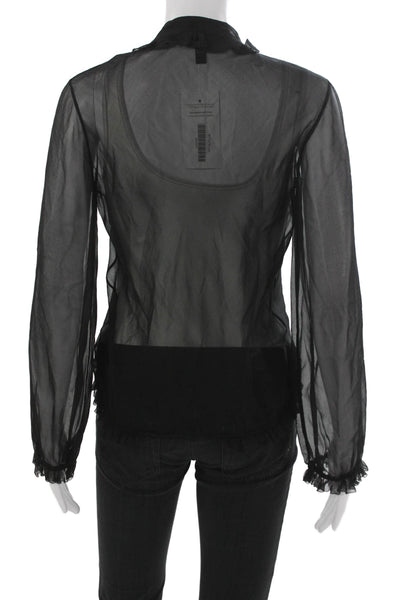 Robert Rodriguez Women Silk Collared Long Sleeve Basic Blouse Black Size 6
