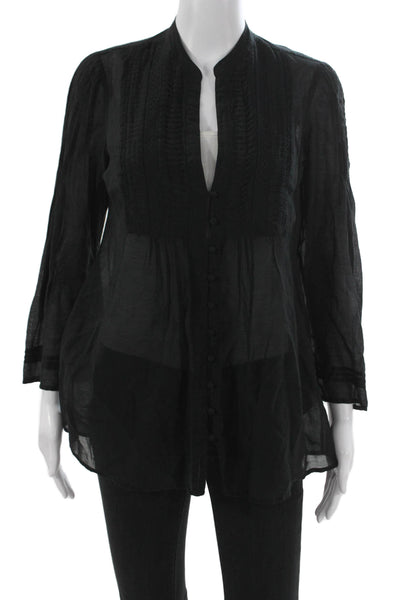 Joie Womens Tunic Black Long Sleeve Collared Cotton Size M