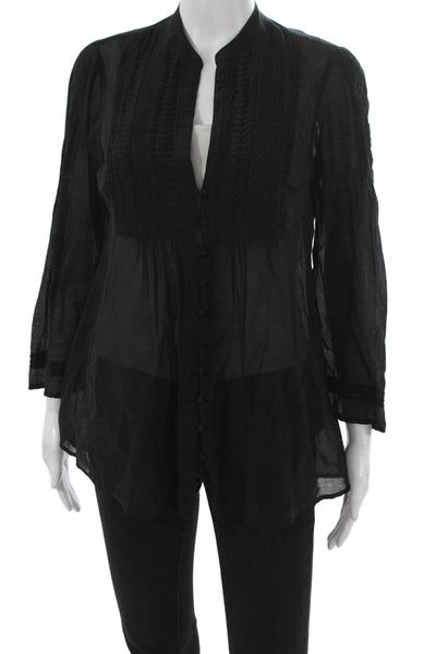 Joie Womens Tunic Black Long Sleeve Collared Cotton Size M