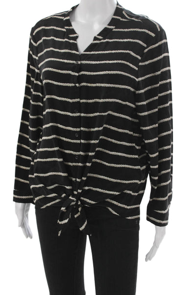 Joie Womens Silk Striped V-Neck Long Sleeve Basic Blouse Black Size M