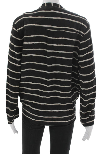 Joie Womens Silk Striped V-Neck Long Sleeve Basic Blouse Black Size M