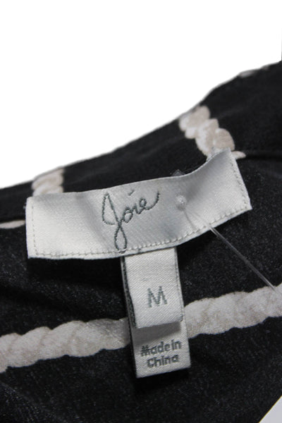 Joie Womens Silk Striped V-Neck Long Sleeve Basic Blouse Black Size M