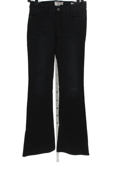 Frame Womens Flared Jeans Black Mid Rise Cotton Blend Inseam 34 Size 29