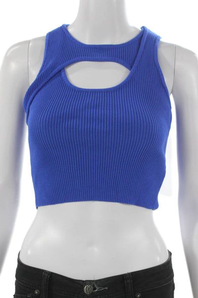 Sovere Women Cropped Knit Tank Blue Round Neck Size 8
