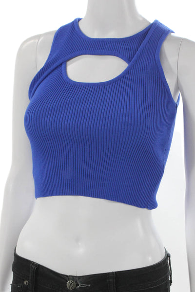 Sovere Women Cropped Knit Tank Blue Round Neck Size 8