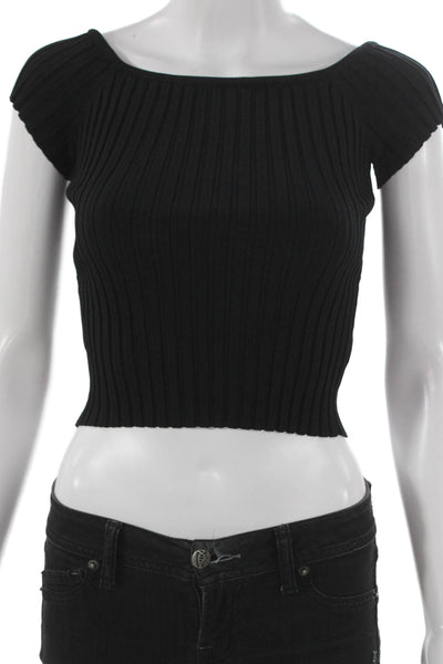 ASTR Women Basic Black Boat Neck Short Sleeve T-Shirt Size S