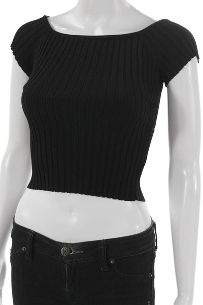 ASTR Women Basic Black Boat Neck Short Sleeve T-Shirt Size S