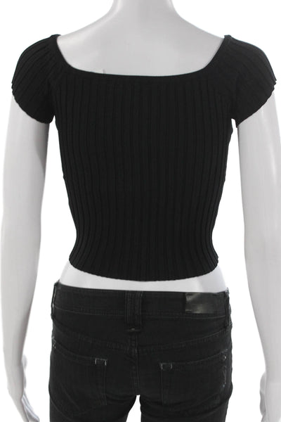 ASTR Women Basic Black Boat Neck Short Sleeve T-Shirt Size S