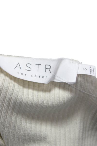 ASTR Womens Cropped Long Sleeve Crew Neck Beige Polyester Blend Blouse Size S