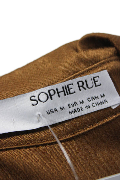 Sophie Rue Womens Basic Collared Viscose Button Up Top Brown Long Sleeve Size M