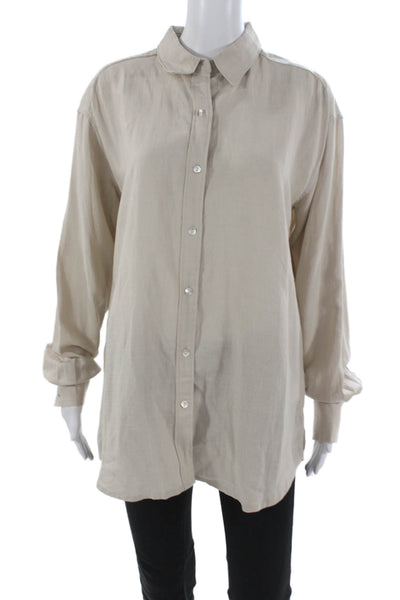 NIA Womens Collared Tencel Tunic Button-Up Long Sleeve Beige Size S