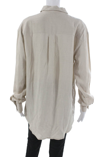 NIA Womens Collared Tencel Tunic Button-Up Long Sleeve Beige Size S