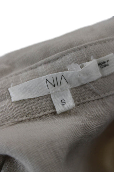NIA Womens Collared Tencel Tunic Button-Up Long Sleeve Beige Size S