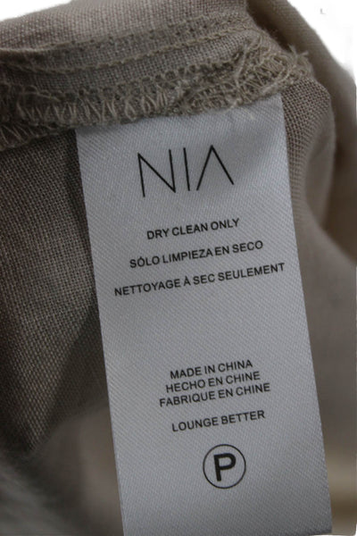 NIA Womens Collared Tencel Tunic Button-Up Long Sleeve Beige Size S
