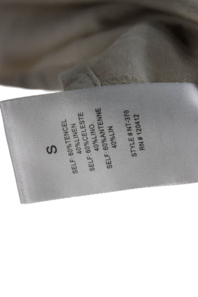 NIA Womens Collared Tencel Tunic Button-Up Long Sleeve Beige Size S