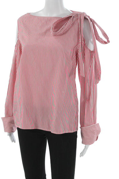 Yune Ho Women Basic Red Striped 100% Cotton Boat Neck Long Sleeve Blouse Size M