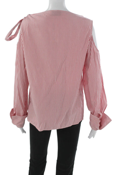 Yune Ho Women Basic Red Striped 100% Cotton Boat Neck Long Sleeve Blouse Size M