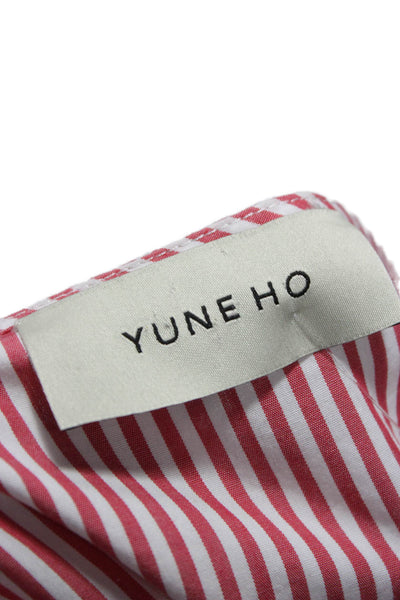 Yune Ho Women Basic Red Striped 100% Cotton Boat Neck Long Sleeve Blouse Size M