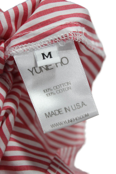 Yune Ho Women Basic Red Striped 100% Cotton Boat Neck Long Sleeve Blouse Size M