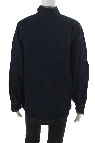Seventy + Mochi Women Basic Jacket Blue Cotton Blend Button Long Sleeve Size 14