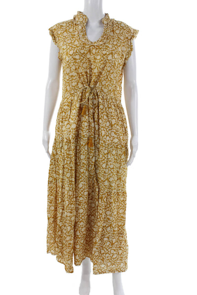 Perry Walker Women Yellow Floral Cotton Sleeveless Maxi Dress Size 3