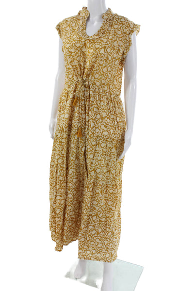 Perry Walker Women Yellow Floral Cotton Sleeveless Maxi Dress Size 3