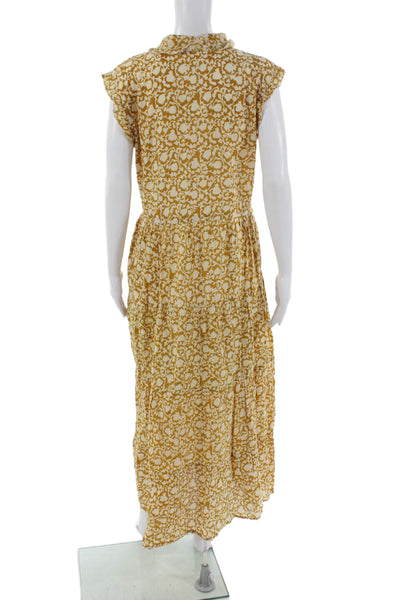 Perry Walker Women Yellow Floral Cotton Sleeveless Maxi Dress Size 3