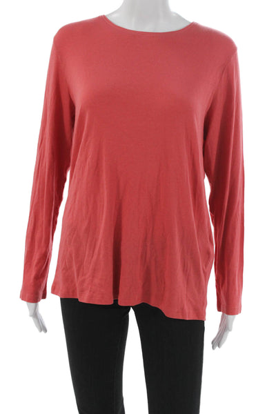 Eileen Fisher Women Orange Boatneck Long Sleeve T-Shirt Organic Cotton Size L