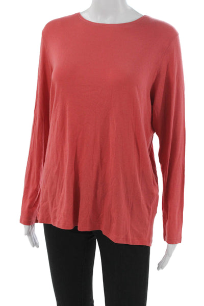 Eileen Fisher Women Orange Boatneck Long Sleeve T-Shirt Organic Cotton Size L
