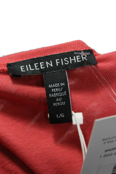 Eileen Fisher Women Orange Boatneck Long Sleeve T-Shirt Organic Cotton Size L