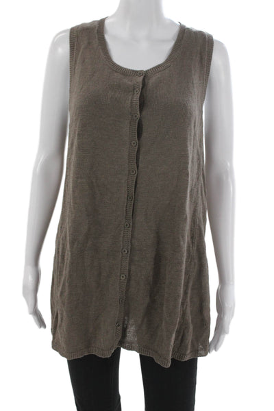 Eileen Fisher Women Tank Top Brown Linen Scoop Neck Button Sleeveless Size PL