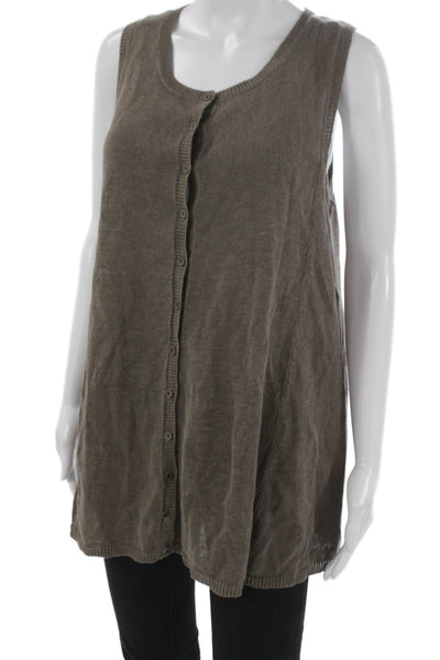 Eileen Fisher Women Tank Top Brown Linen Scoop Neck Button Sleeveless Size PL
