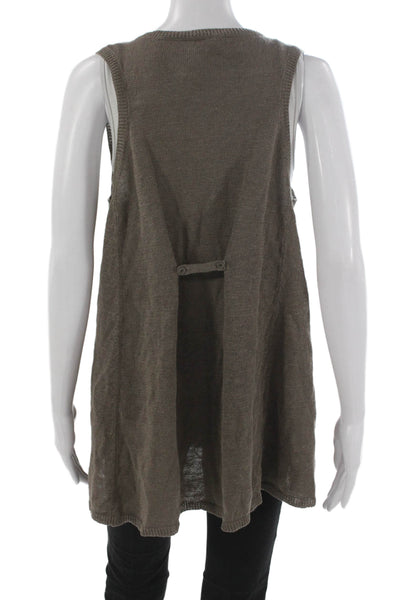 Eileen Fisher Women Tank Top Brown Linen Scoop Neck Button Sleeveless Size PL