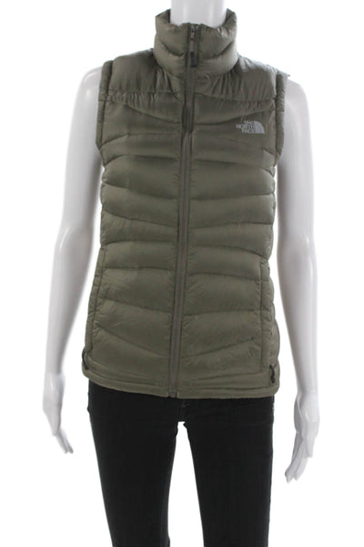 The North Face Women Puffer Vest Green Nylon Zip Sleeveless Size XS