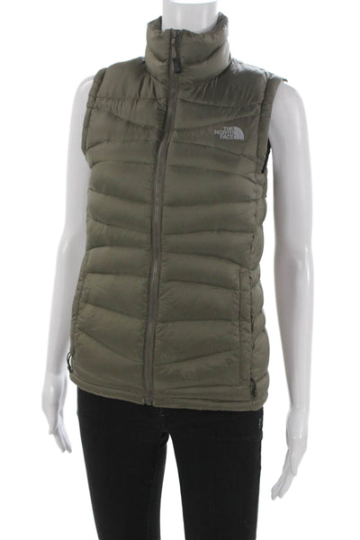 The North Face Women Puffer Vest Green Nylon Zip Sleeveless Size XS