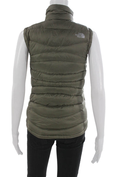 The North Face Women Puffer Vest Green Nylon Zip Sleeveless Size XS