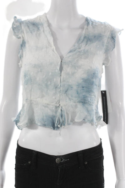 Rahi Women White Tie Dye V Neck Cropped Viscose Sleeveless Blouse Size XS