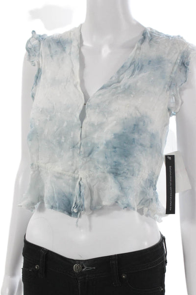 Rahi Women White Tie Dye V Neck Cropped Viscose Sleeveless Blouse Size XS