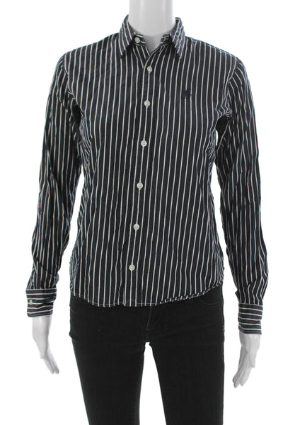 Ralph Lauren Sport Women Striped Button-Down Cotton Long Sleeve Blue Size 2