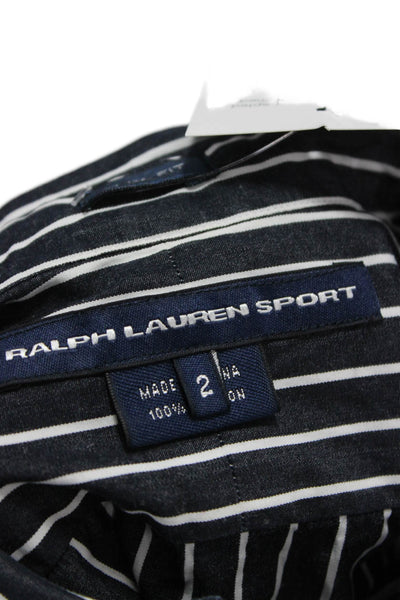 Ralph Lauren Sport Women Striped Button-Down Cotton Long Sleeve Blue Size 2