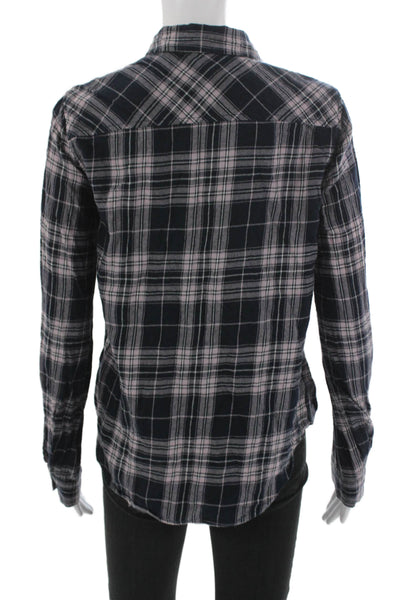 Paige Women Basic Collared Plaid Cotton Button-Up Long Sleeve Blue Size S